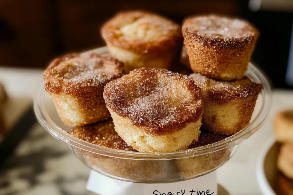 Cinnamon Sugar French Toast Muffins served with fresh berries, maple syrup, and whipped cream